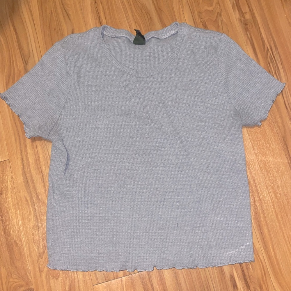 Gray T shirt with fringe ends
